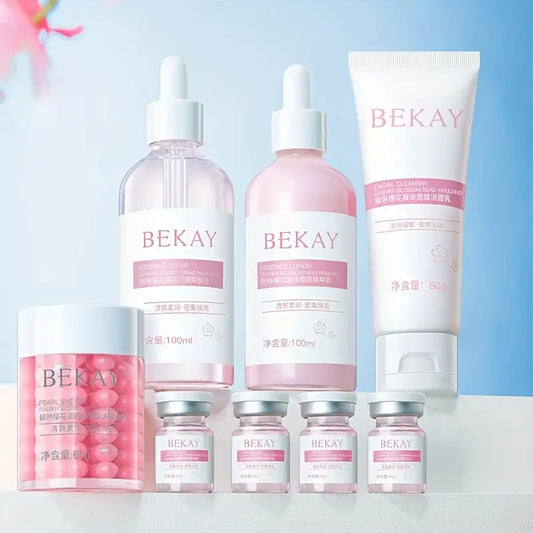 Cherry Blossom 8-Piece Luxury Skincare Gift Set - Oil Control, Hydration & Brightening, Hypoallergenic For All Skin Types