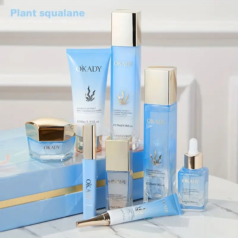 OKADY Eight-Piece Plant Squalane Hydrating Skincare Set For Women, Hyaluronic Acid, Hypoallergenic, Moisturizing, Brightening, Firming