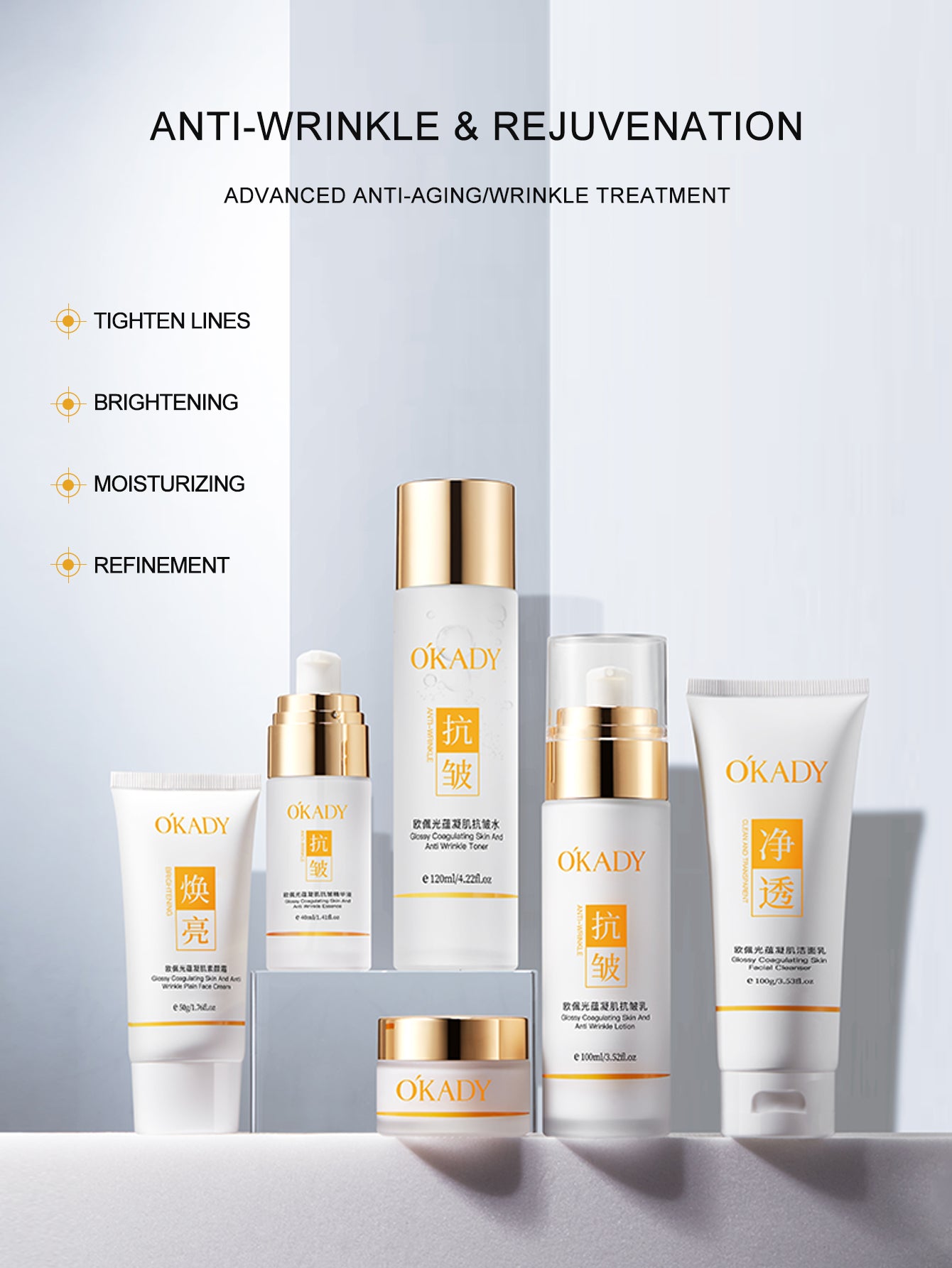 Moisturizing Pore Clarifying Anti-Acne & Anti-Wrinkle Cleanser & Cream Skin Care Set Six-Piece Set